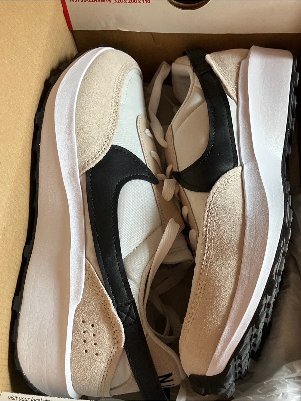 Nike Women's White, Black and Beige waffle-knit Sneakers